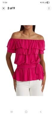 NwT Ralph Lauren Linen Blend Off-The-Shoulder Peplum Top XS